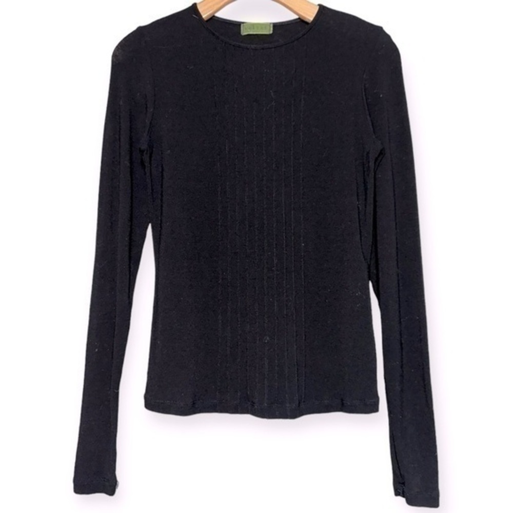 Velvet Women’s Size M Black Pintuck Front Rayon Wool Blend Long Sleeve T-Shirt